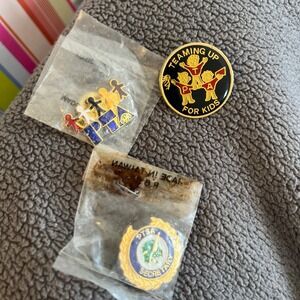 Vintage PTA Pins Lot Of 3 Various Colors Teamed Up For Kids Taiwan